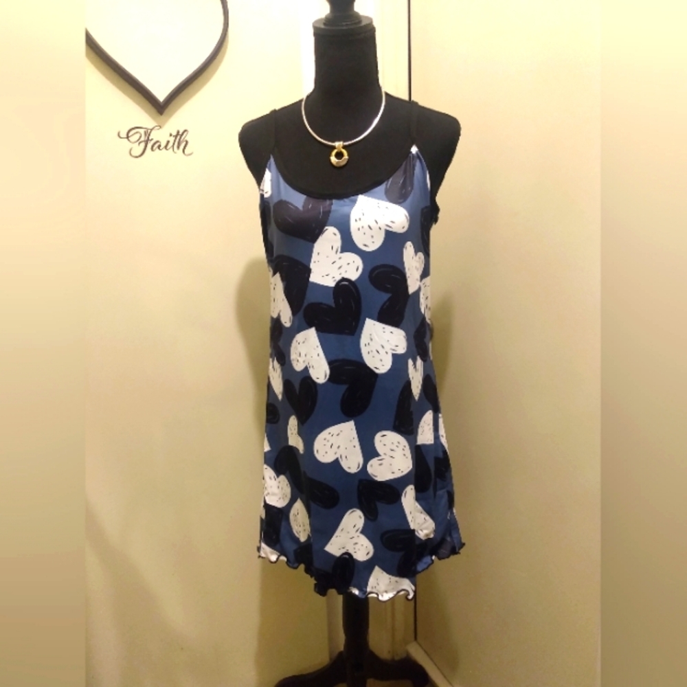D) Love Flying hearted Size Large Spagetti Strap Lingerie Gown